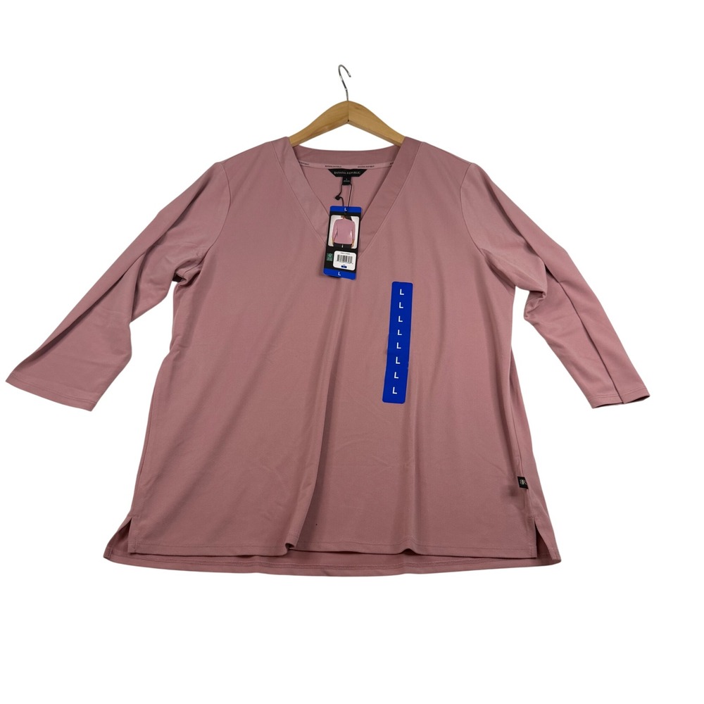 Banana Republic Womens Dusty Rose V-Neck 3/4 Sleeve Top Size L New 2670